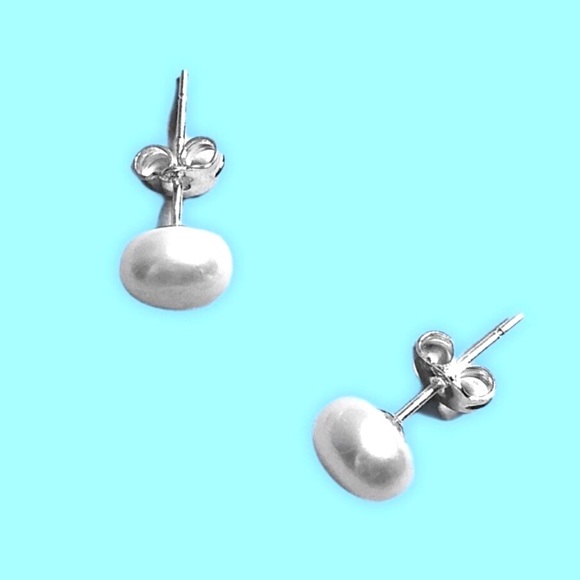 Stud Earrings 7-8 mm Sterling Silver 925 Tiny Pearl Akoya Jewelry Gift for Her - Picture 1 of 9